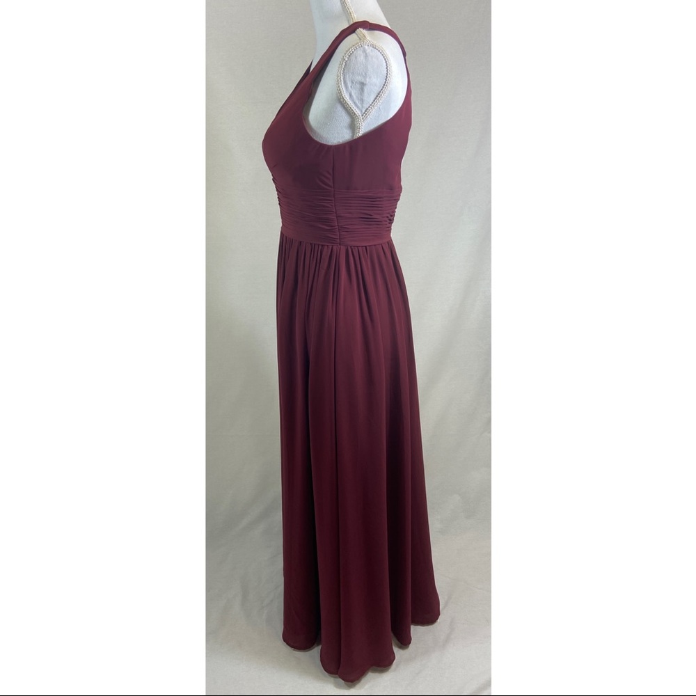 AZAZIE Racer Back Cummerbund Waist Prom Dress  Bridesmaid Gown Burgundy Plum S - Picture 4 of 10